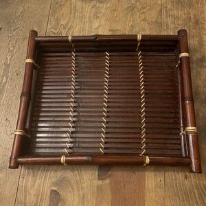 Vintage Bamboo Slatted Coffee Table Serving Tray